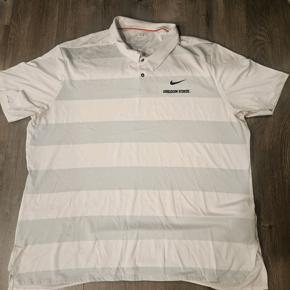 Nike Oregon State University‎ Polo Shirt Mens 3XL White & Gray Striped